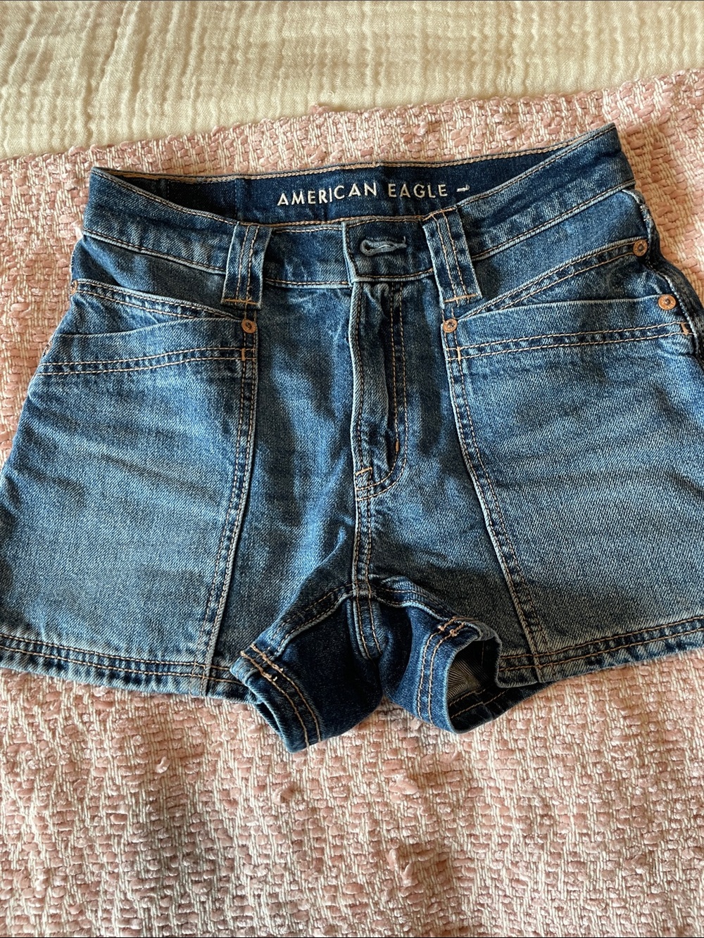American Eagle Outfitters Dark Blue High-Rise Jean Shorts
